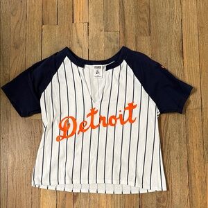 PINK Victoria's Secret White Tee with Navy Trim and Pinstripes